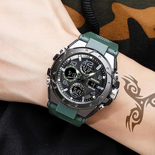 Sports Military Quartz Dual Display Waterproof Watch Green China
