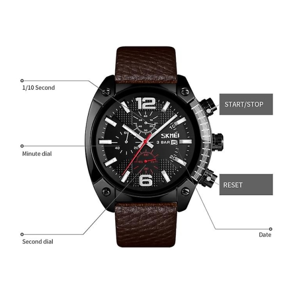 Skmei 9190 Men Large Dial Calendar Timing Luminous Quartz Gold