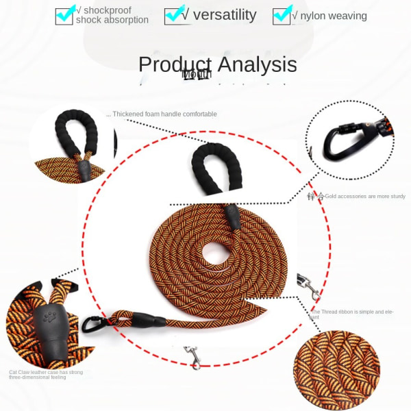 4,5 m hundkoppel, hundkoppel för friluftsliv med fjäderkrok Black