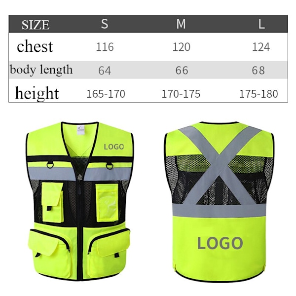 L High Visibility Utility Safety Väst Mesh andningsbart arbete