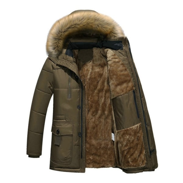 Tjock Varm Parka Män Fleece Päls Huva Män Vinterjacka Kappa