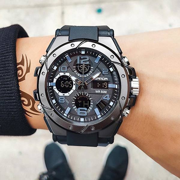 Sports Military Quartz Dual Display Waterproof Watch Black China