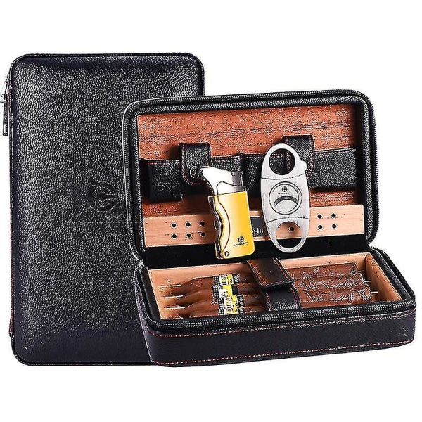 Case Set Cederträ Humidor Bärbar Cigarrlåda i Läder Brown
