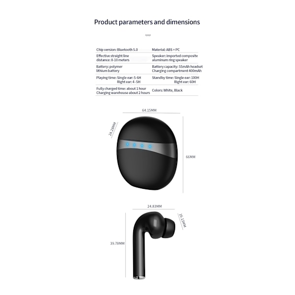 M19 TWS Trådlöst Bluetooth -headset V5.0 Stereo Bass Touch