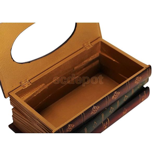 Elegant Wood Books Shape Tissue Box Cover Home Car Servett