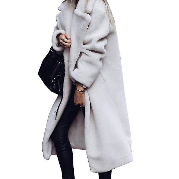 Dam Fluffy Teddy Bear Maxi Long Coat Jacka Overcoat White L