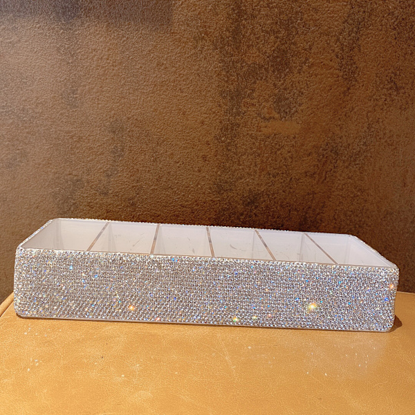 Rhinestone Makeup Organizer Box Akryl Grid Förvaringshem