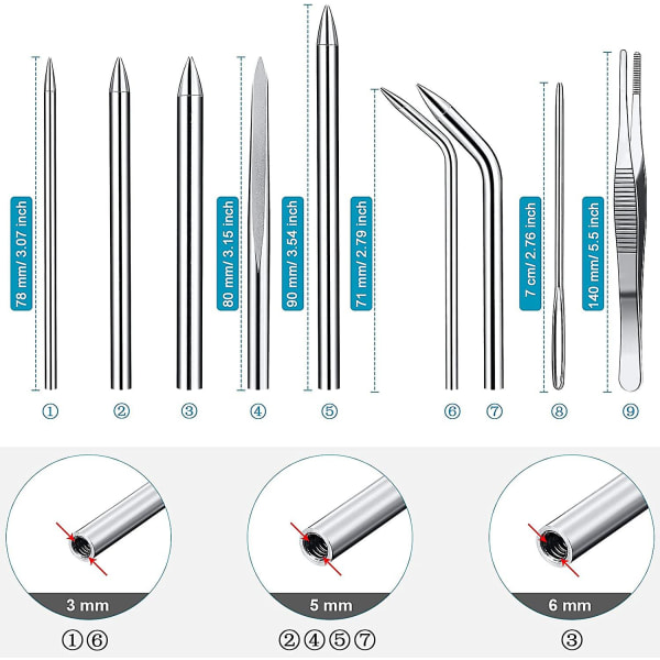 Paracord Knotting Tool Fid Set Rostfritt stål Spetsnål