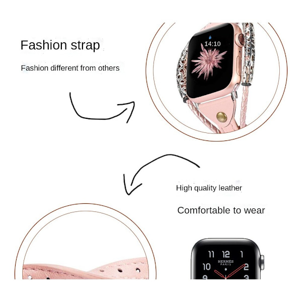38/40/41 mm, 42/44/45 mm läderrem för Apple Rose gold 38/40/41mm