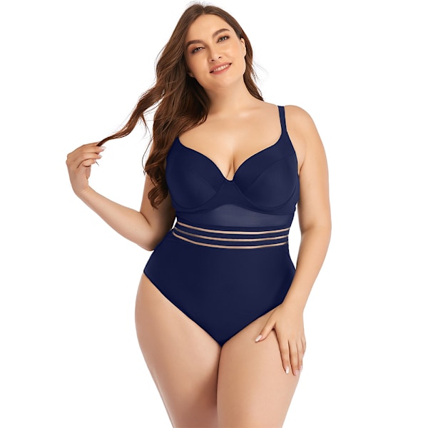 Europeiska och amerikanska Plus Size Baddräkt Dam, One Piece Navy blue L