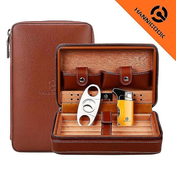 Case Set Cederträ Humidor Bärbar Cigarrlåda i Läder Brown