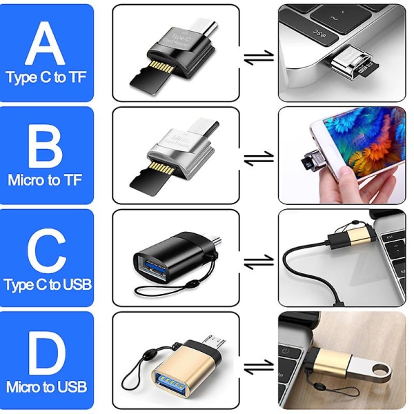 Typ C Adapter Till Tf, Otg Intelligent Minneskortläsare För Micro to USB-Silver