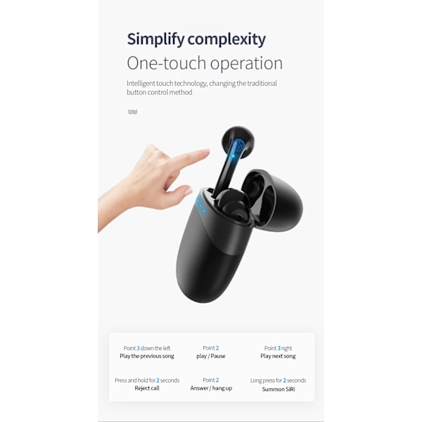 M19 TWS Trådlöst Bluetooth -headset V5.0 Stereo Bass Touch