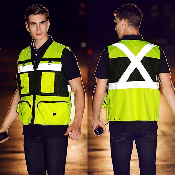 L High Visibility Utility Safety Väst Mesh andningsbart arbete