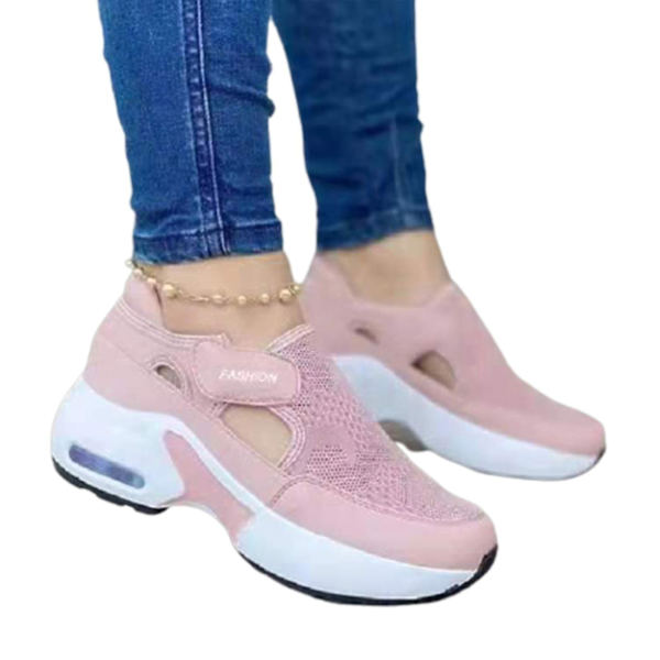 Ortopedisk luftkuddad sula flygande vävda sneakers för kvinnor Pink 38