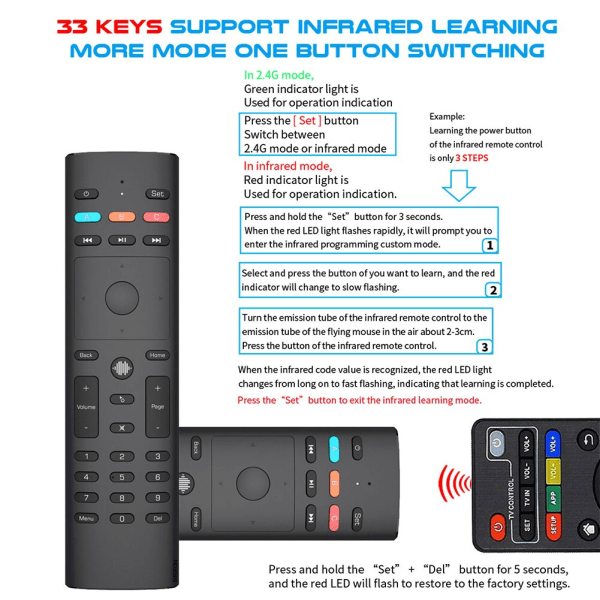 2.4G trådlös Air Mouse 34 tangenter 6 Axis Gyro Voice Remote