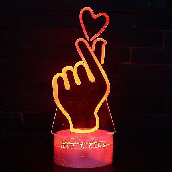 Finger Heart 3D Illusion LED Nattljus ändrar färger