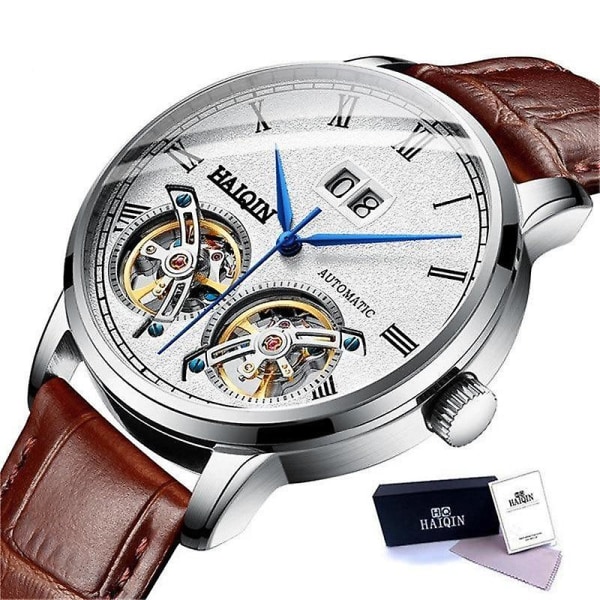 Automatisk självvindande watch i mekanisk stil för män Silver White L