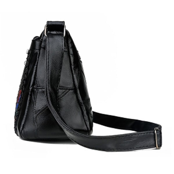 Svart mjukt läder handväska Messenger Bag Fårskinnssömmar