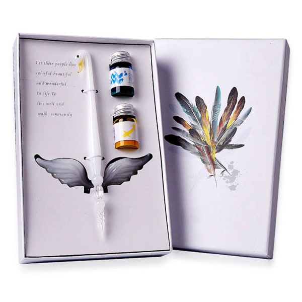 4 st Kristallglas Penna Set Med Pennhållare 2 Ink Dip Pen White 4 PCS