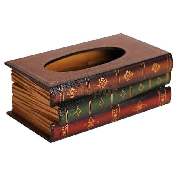 Elegant Wood Books Shape Tissue Box Cover Home Car Servett