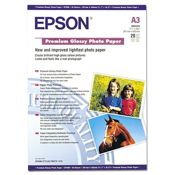 Epson blankt fotopapir - S041315 - 255g/m2 - A3 - 20 ark