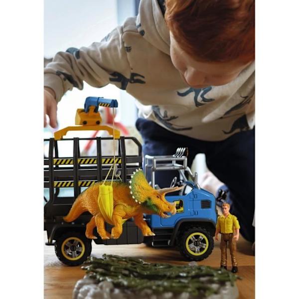 Dino Transport Mission, 43-osainen setti Triceratops-figuurilla ja kuljetusautolla, dinosauruslelut lapsille Flerfärgad