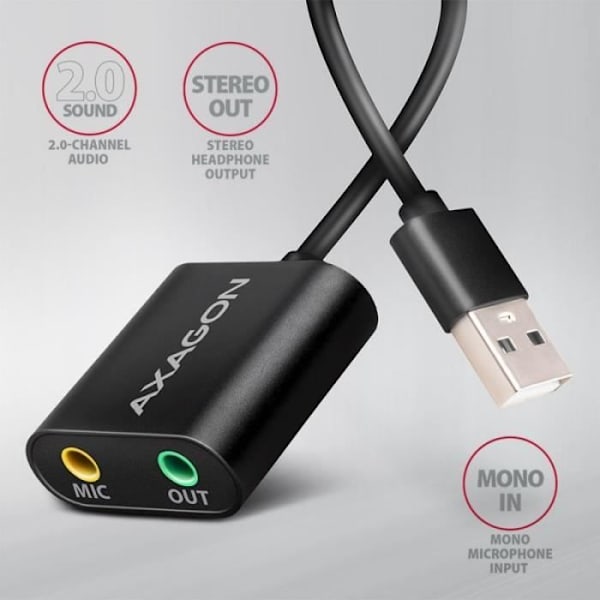 AXAGON-kompatibel ADA-12 USB 2.0, Stereo Audio Mini-adapter, 15 cm Kellänge - 8595247906298