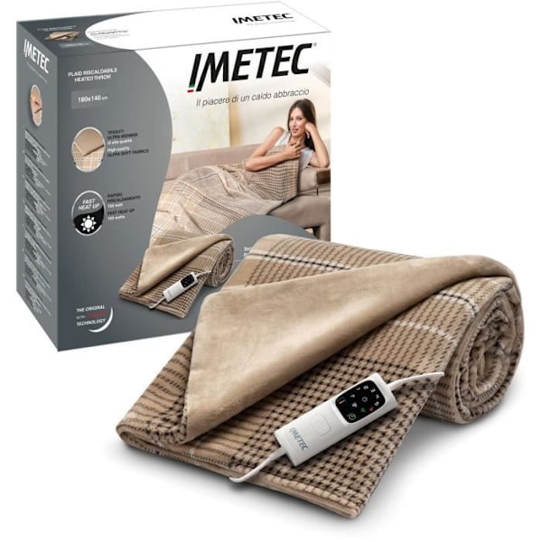 Opvarmet tæppe - Imetec - Varme plaid 180x140 cm - 6 temperaturer - Anti-overophedning Adapto teknologi - Vaskbar Brun