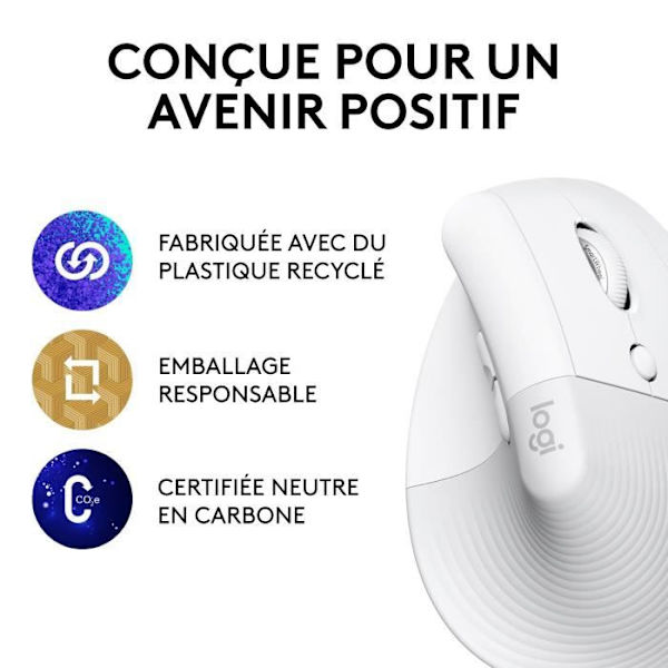 Logitech Lift Ergonomic Vertical Mouse, Langaton, Äänetön - Valkoinen