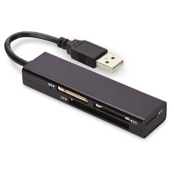 4-portars USB 2.0 minneskortläsare Svart