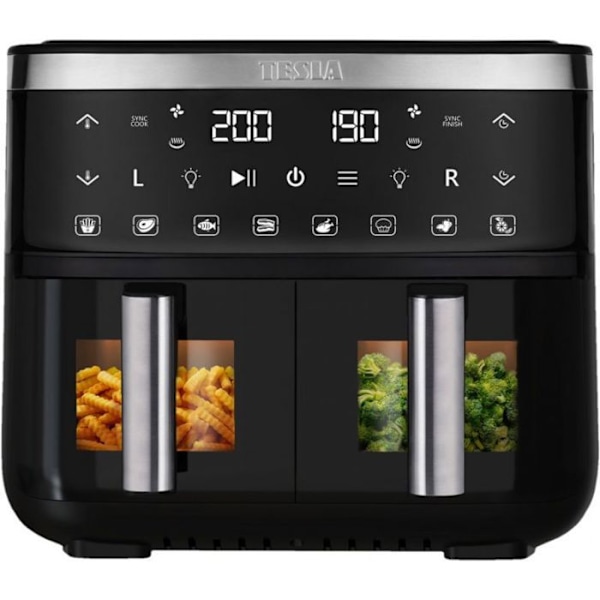 Fritøser elektrisk Tesla Fritøs uden fedt AirCook DualZone Q450 XXL med dobbelt kurv Sort