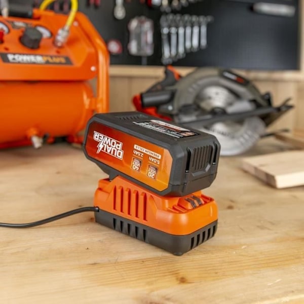 Batteri og lader - Dual Power - POWDP90640 - Batteri 2,5Ah/5,0Ah 2x20V og lader - Trådløse gør-det-selv værktøjer Orange - Sort