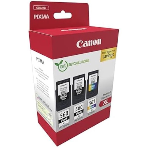 Canon PG-560 XL CL-561 XL mustepatruunat - 3 pakkaus - XL kapasiteetti (2x musta XL 1 x väri XL)