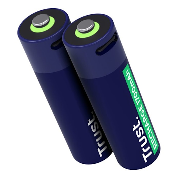 25584 Pack med 2 USB-C uppladdningsbara batterier Trust typ AA - 1700 mAh (R06) Blå