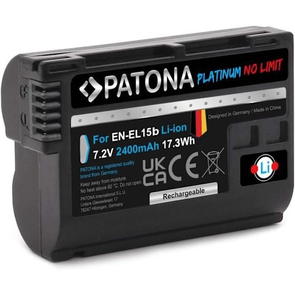Batteri Platinum EN-EL15b 2400mAh til Nikon D7000 D7100 D600 D610 D800 D810 D850 Z7 V1