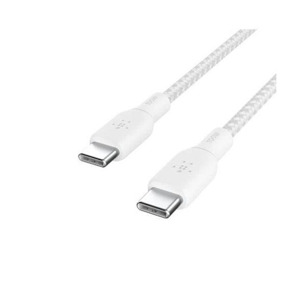 100w USB-C til USB-C flettet kabel 3M Hvid