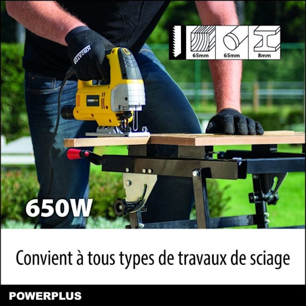 Powerplus 650 W POWX0331 Sähkösirkkeli - Säädettävällä alustalla varustettu johdollinen sirkkeli 3000 min-1 - sisältää 3 lisävarustetta Gul