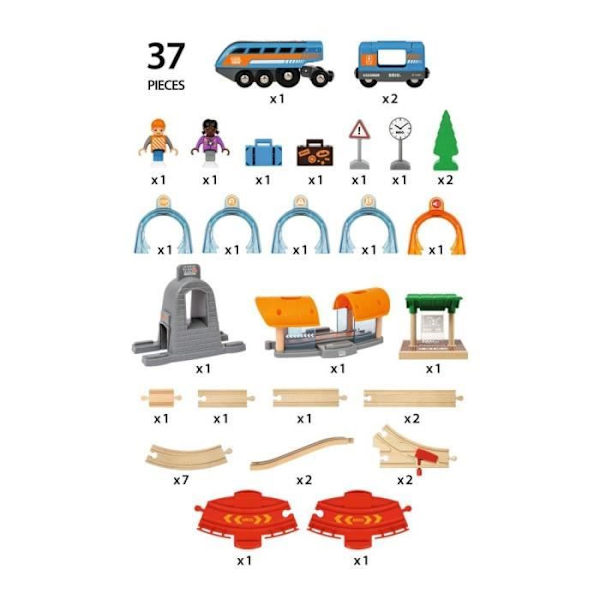 BRIO World Circuit Voyageur Smart Tech Sound trætogkredsløb - 37-delt kassesæt Flerfarvet