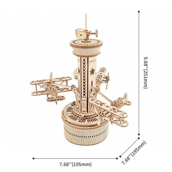 ROBOTIME 3D-pussel Trämodellsats Mekanisk musikdosa Tower Luftkontrollsatser Present för vuxna och barn