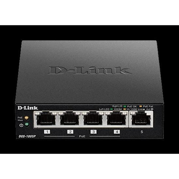 D-LINK DGS-1005P Desktop Switch - 5-Port Gigabit PoE+ - Musta