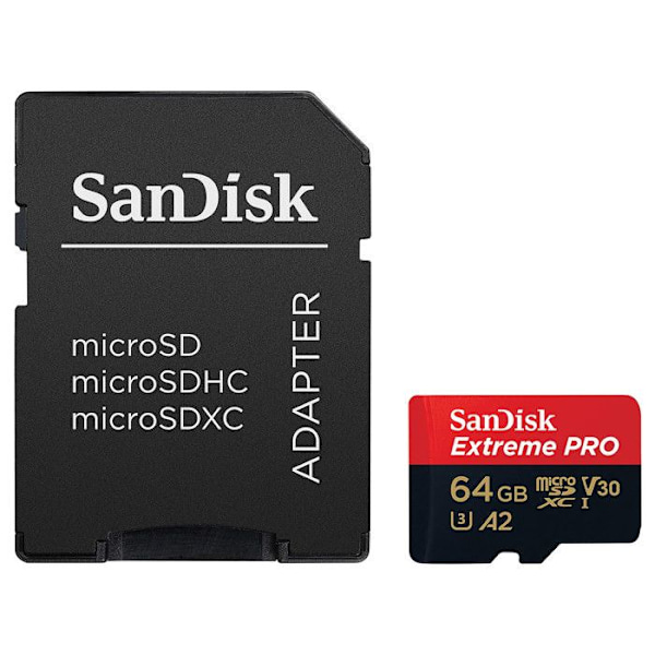 SanDisk Extreme Pro microSDXC 64GB Klasse 10 UHS-I U3 V30 200MB/s A2 Hukommelseskort