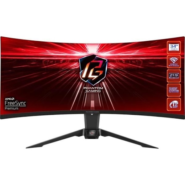 ASRock Curved Gaming-Monitor 86,40 cm (34) (86,36 cm) PG34WQ15R2B sort 3440x1440 1xDisplayPort / 2xHDMI Sort