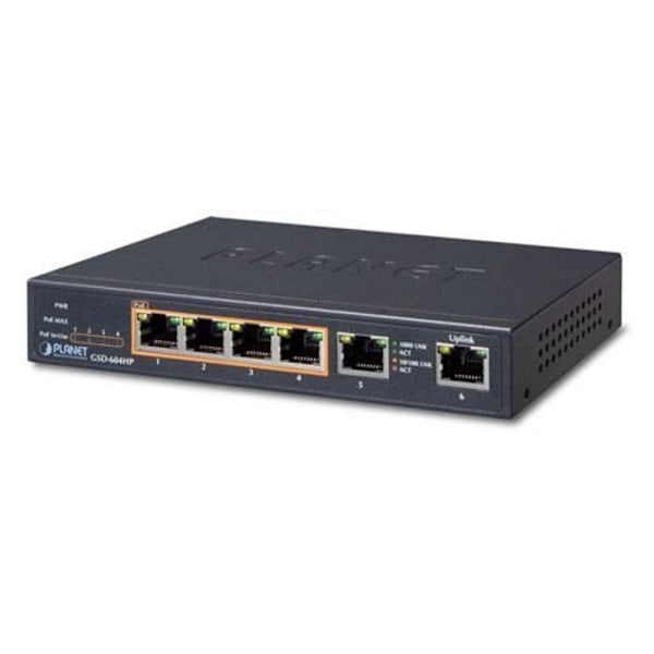 Planet GSD-604HP, Managed Network Switch, Gigabit Ethernet (10-100-1000), Ethernet-yhteys Sininen
