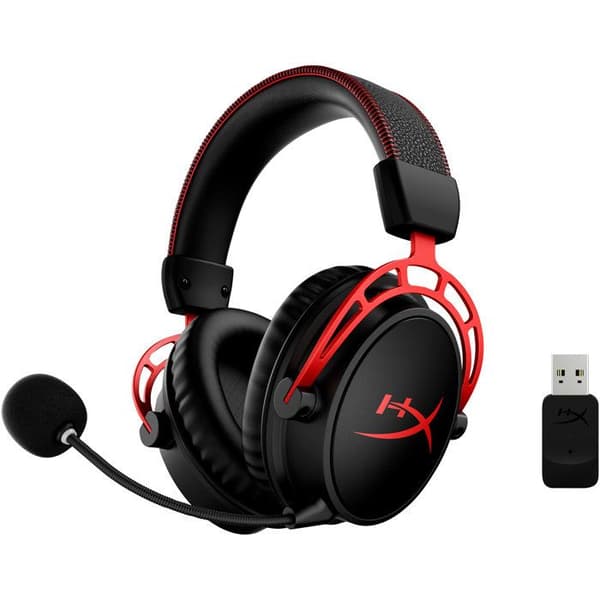 HyperX Cloud Alpha Trådlösa Spelhörlurar för PC med USB trådlös adapter, USB laddningskabel ingår Svart och röd