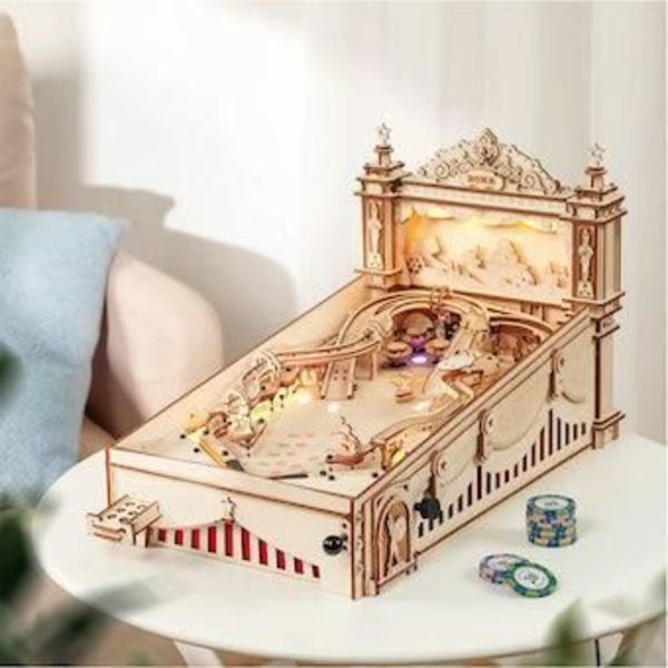 Robotime 3D pinball-koneen rakennussarja EG01 Puu 27,5 x 47,5 x 28 cm