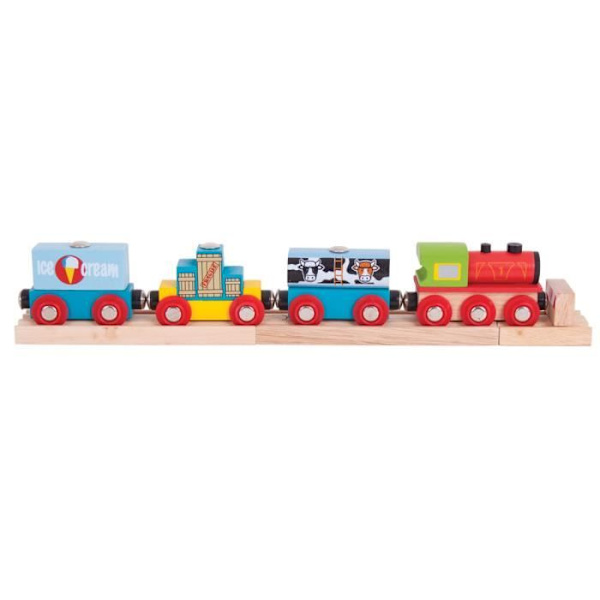 BigJigs Legetøj - Modeller - fælles godstog - Garage - Station - Lufthavn - Havn - Hus - Bygning