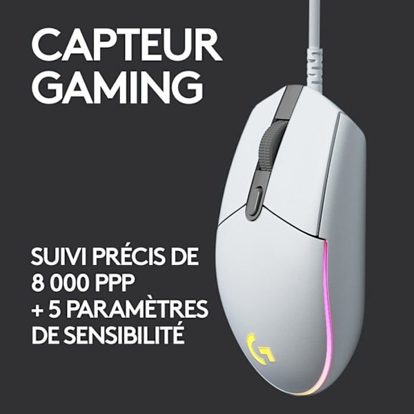 Logitech G203 LIGHTSYNC RGB Gaming Mus - Hvid - 6 programmerbare knapper - 8000 dpi