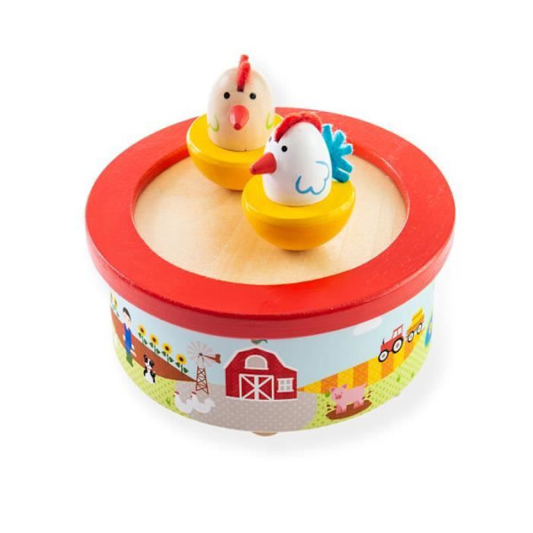 Farm Wooden Music Box - BIGJIGS - To høns danser på gammel McDonald - 12,3 x 6,3 cm Flerfärgad
