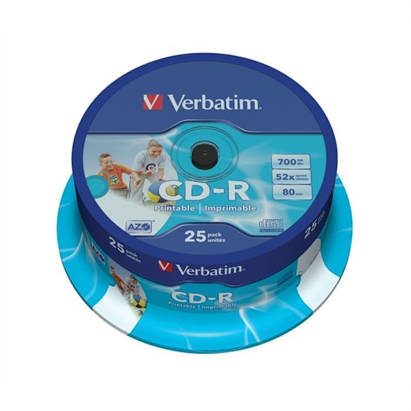 CD-R Verbatim 52x - Matt inkjet printbar spindel på 25 - 700 MB - 80 minutter